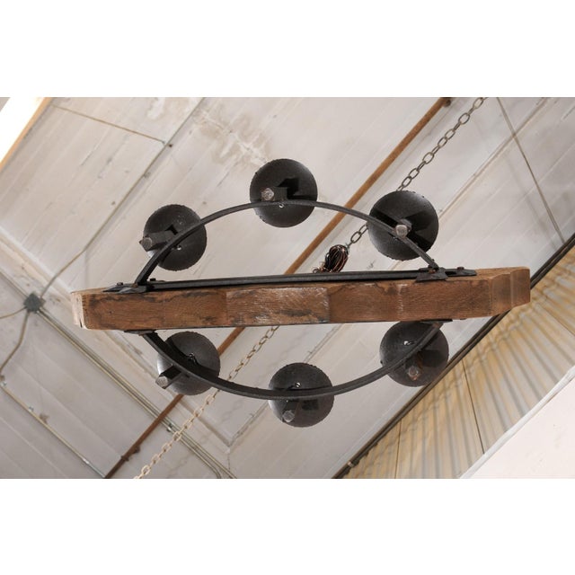 French Mid 20th Century French Wood Beam & Iron Chandelier For Sale - Image 3 of 8