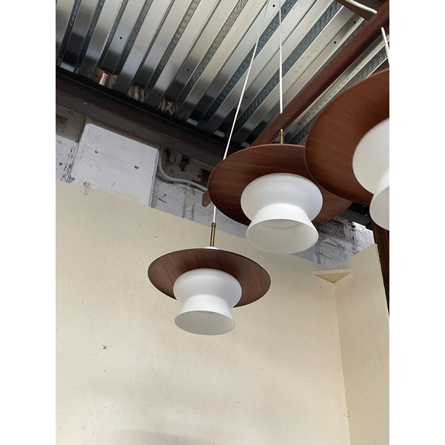 3-Light Pendant Lamp in Teak and Opal Glass, 1960s For Sale - Image 6 of 14