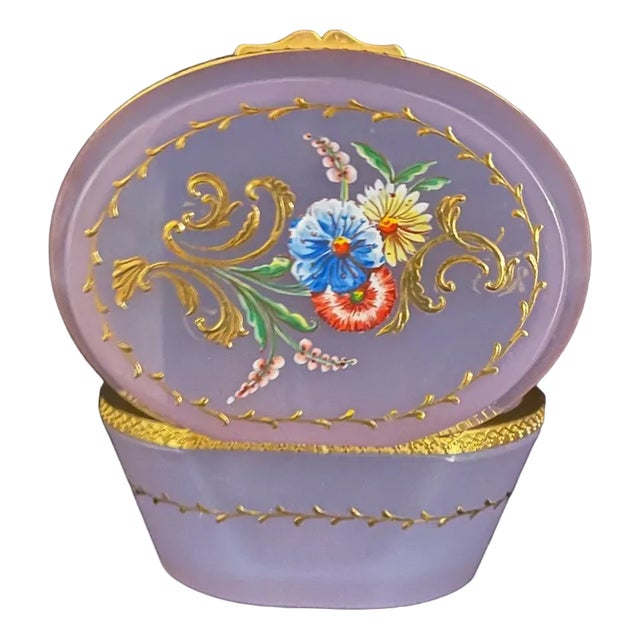 Casket with Hand Painted Cover in Opaline Glass For Sale