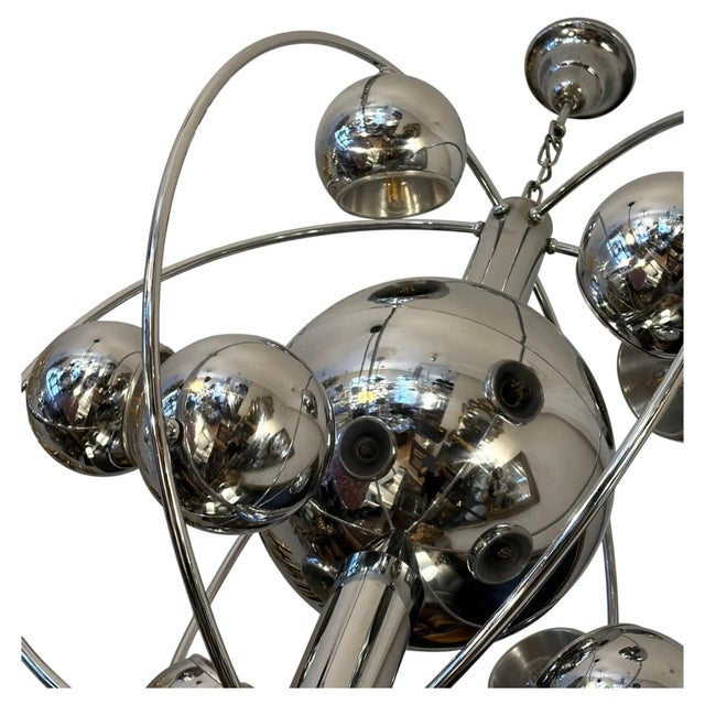Mid-Century Modern Mid-Century Modern Italian Space Age Chrome Chandelier from Reggiani, 1960 For Sale - Image 3 of 6