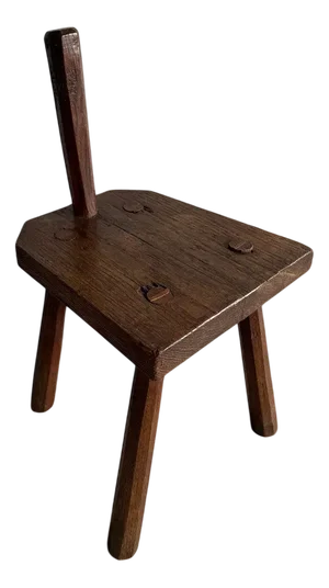 Brutalist Wooden Stool with Backrest