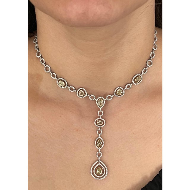 8 Yellow Solitaire Diamond and White Diamond Necklace 18 Karat White Gold For Sale - Image 12 of 18