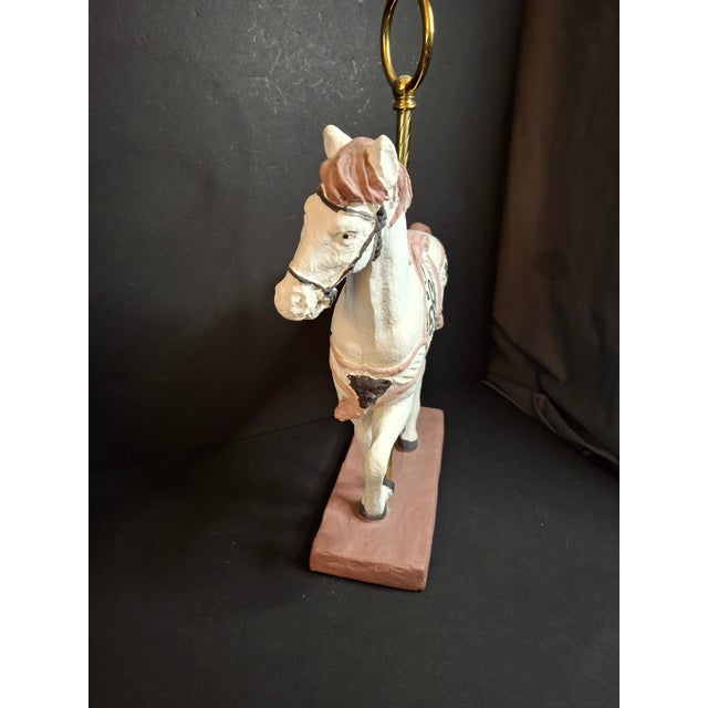 Vintage 1983 Austin Sculpture Carousel Horse Durastone Statue Brass Pole Ring Base 15" For Sale In Boston - Image 6 of 14