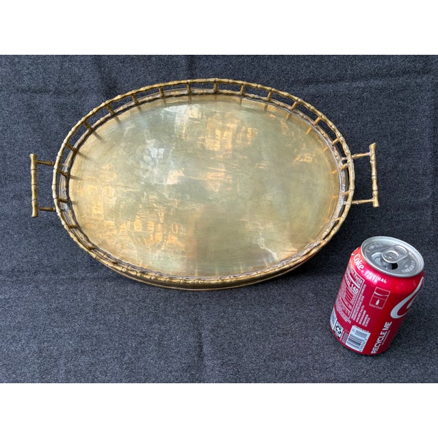Vintage Faux Bamboo Brass Oval Tray For Sale - Image 10 of 17