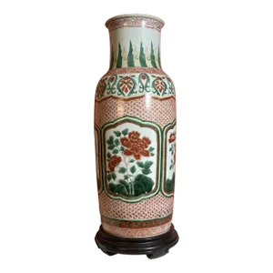 17th Century Chinese Transitional Porcelain Wucai Sleeve Vase