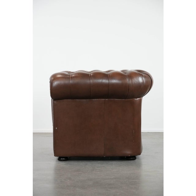 1990s English Chesterfield Brown Cowhide Club Armchair For Sale - Image 5 of 16