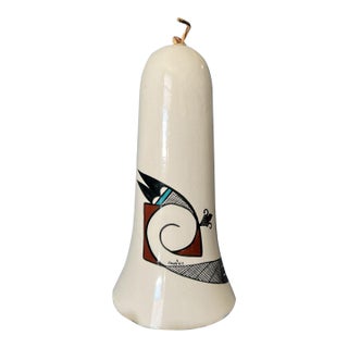 Vintage Sandien Signed Hopi Ceramic Tower Bell 13" - Large Abstract Owl Motif For Sale