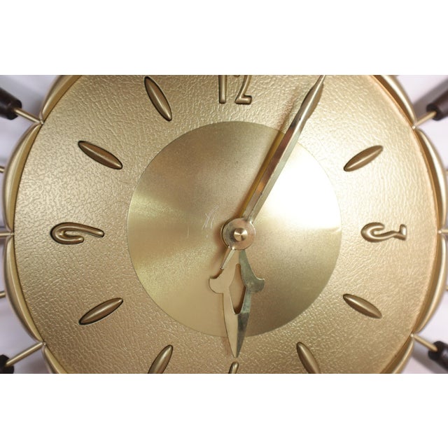 Vintage Robert Shaw Lux Starburst Wall Clock Walnut Wood Gold Mid Century Modern Atomic Retro 60's 70's For Sale - Image 6 of 6