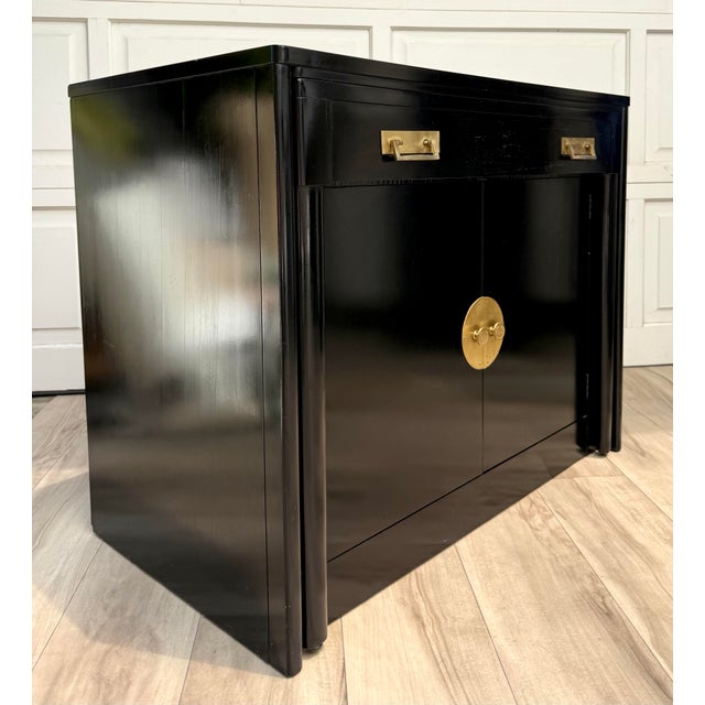 Black Mid-Century Black Lacquer Chinoiserie Convertible Dining Table Cabinet For Sale - Image 8 of 15