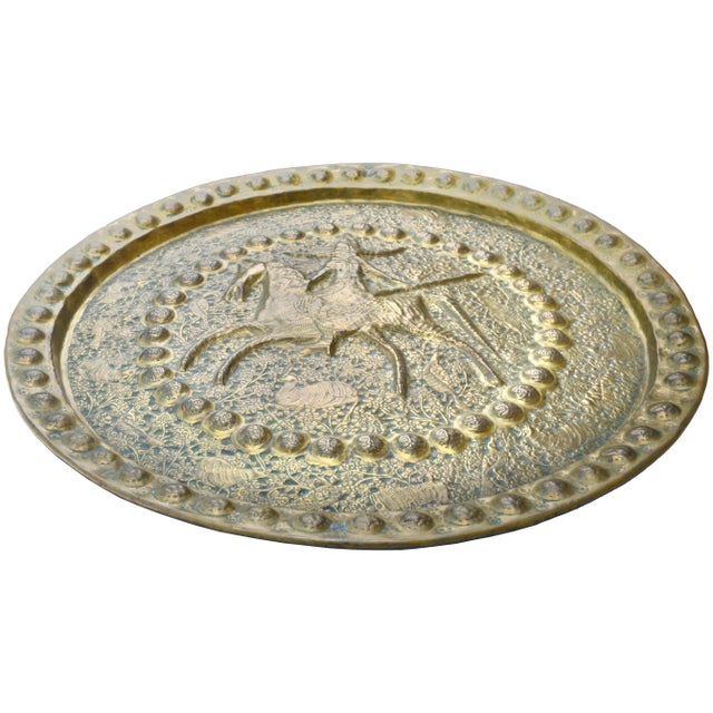 Early 20th Century Hand-Engraved Spanish-Colonial Brass Tray For Sale - Image 4 of 12