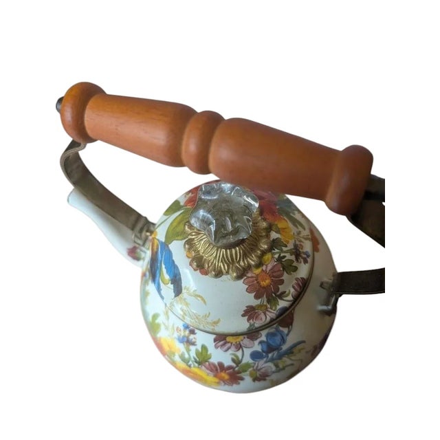 Ivory MacKenzie Childs Flower Market Enamel Kettle Floral Design Wood Handle For Sale - Image 8 of 12