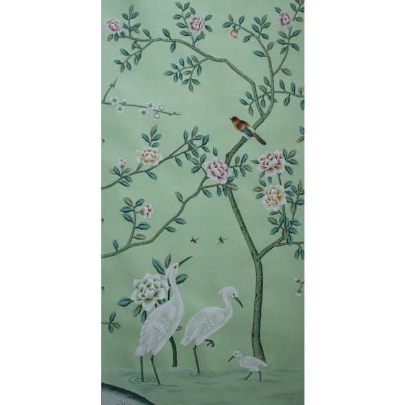 Chinoiserie 24'*48"/Panel*5ps, a Set of 5 Panels Aqua Green Chinoiserie Wall Artwork For Sale - Image 3 of 7