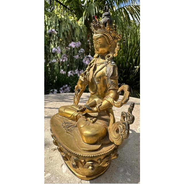 Antique Gilt Bronze Vajrasattva (Dorje Sempa) Statue 9” 19th C. Tibetan Buddhist For Sale - Image 4 of 12