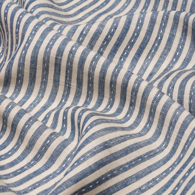 Contemporary Schumacher Mathis Ticking Stripe Fabric In Indigo For Sale - Image 3 of 3