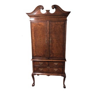 Hekman Burled Walnut Entertainment Center Armoire For Sale