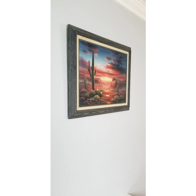An Stunning Vintage Acrylic on Canvas Painting. Signed lower left by the artist B. DUGGAR. Depicts, Desert with cactus...