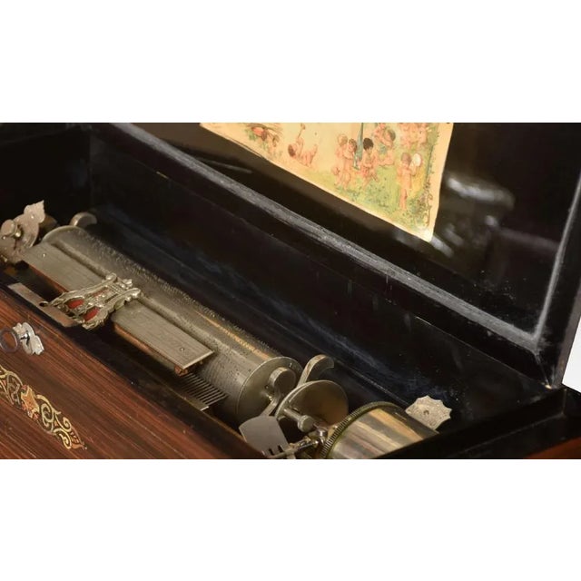 Wood Swiss Rosewood and Brass Musical Box For Sale - Image 7 of 8