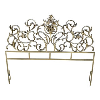 Hollywood Regency Rococo-Style Gold-Gilt Cast Metal Scrollwork Headboard French Style For Sale