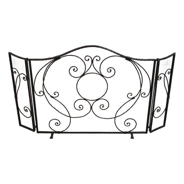 Jan Barboglio Quality Wrought Iron Trifold Fireplace Screen For Sale