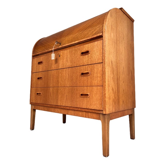 Teak Semi-Circular Secretary Desk with Lock, Denmark, 1950s For Sale