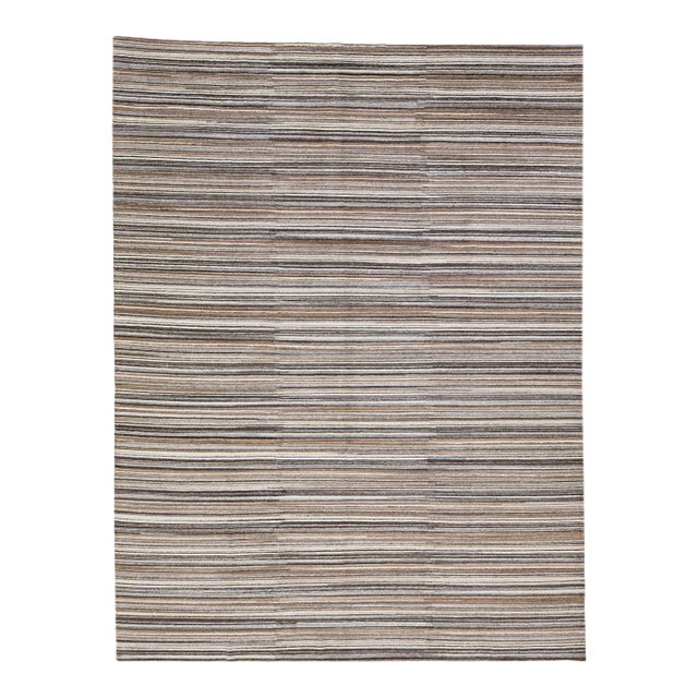 2010s Apadana's Groove Handmade Bamboo/Silk Rug With Stripe Motif in Earthy Tones For Sale