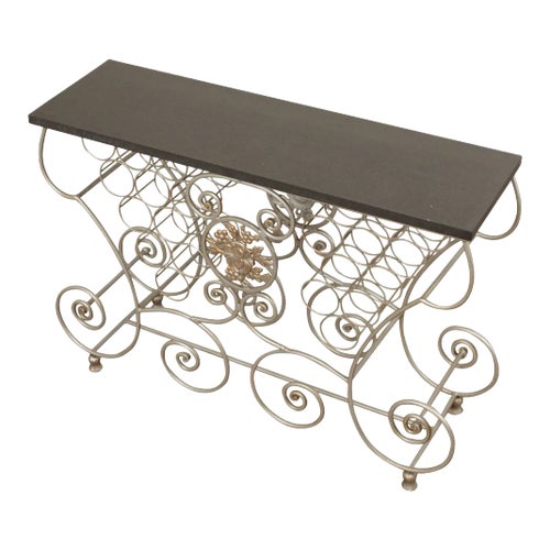 Late 20th Century French Style Wrought Iron Slate Top Wine Rack