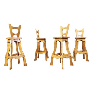 Vintage Brutalist Bar Stools, 1960s, Set of 4 For Sale