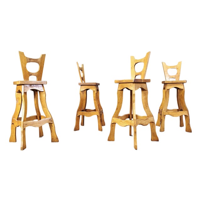 Vintage Brutalist Bar Stools, 1960s, Set of 4 For Sale