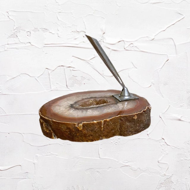 Metal Vintage Brazilian Agate Slab Pen Holder For Sale - Image 7 of 11