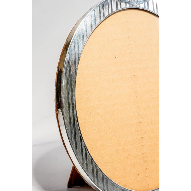 Large Antique Sterling Silver Engine Turned Striped Oval Picture Photo Frame For Sale - Image 4 of 14