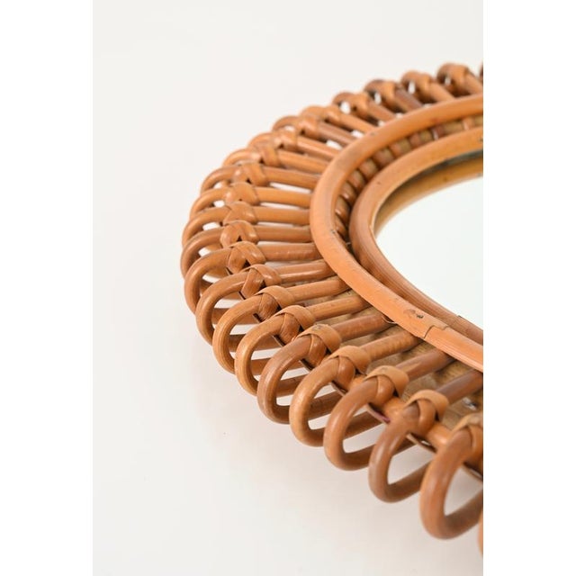 1950s Large French Riviera Mirror in Rattan, Wicker and Bamboo attributed to J. Abraham, 1950s For Sale - Image 5 of 15