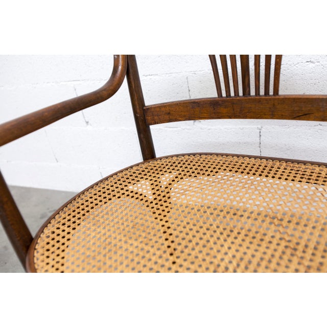 Wood Hand-Caned Bentwood Bench from Fischel, 1930s For Sale - Image 7 of 18