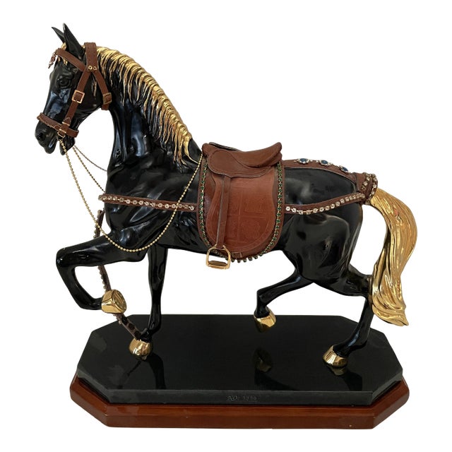 Vintage 1960s "The Royal Horse" Marble & Gold Gilt Show Horse on Marble Base For Sale