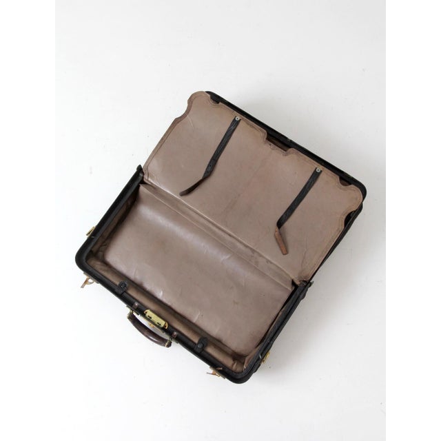 Antique 1920s Black Leather Suitcase With Brass Hardware For Sale - Image 10 of 14