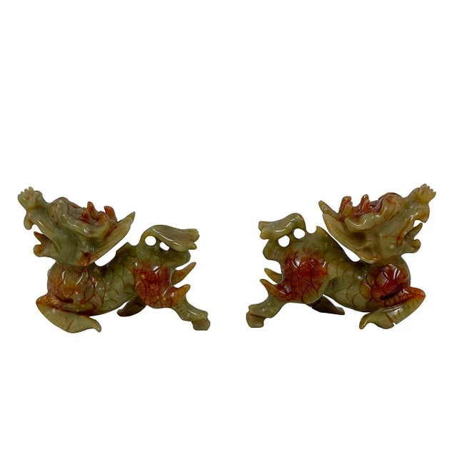 Vintage Chinese Carved Jade Kilim Statues - a Pair For Sale - Image 4 of 9