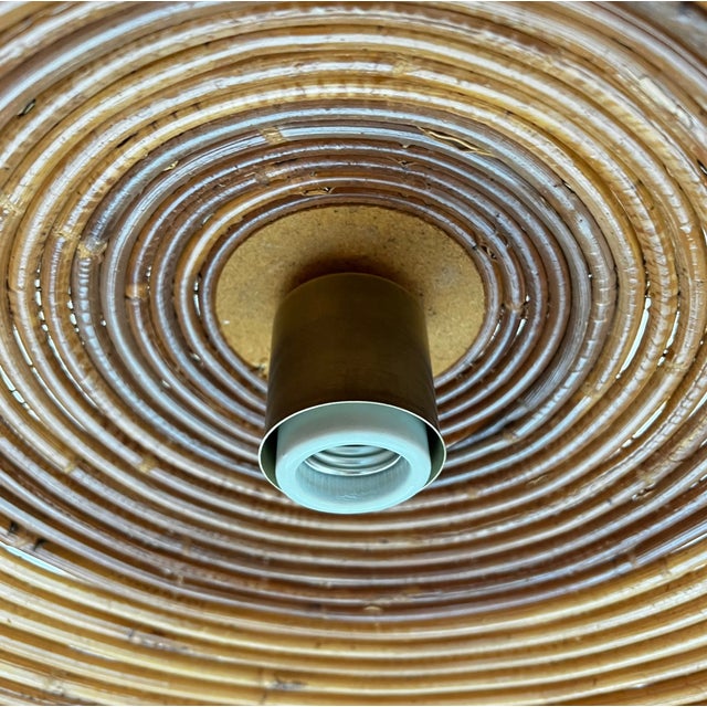 Mid 19th Century Italian Pencil Reed Rattan & Burnished Brass Dome Pendant, C. 1960 For Sale - Image 11 of 11