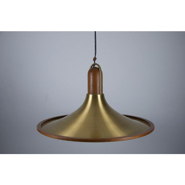 1960s Mid-Century Teak and Brass Pendant Lamp, Italy, 1960s For Sale - Image 5 of 14