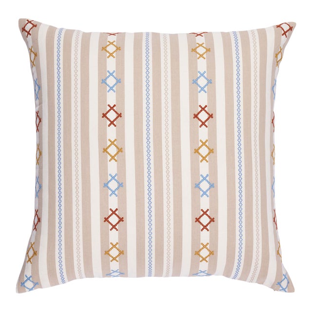 Schumacher Rhodes Stripe 24" Pillow in Neutral For Sale