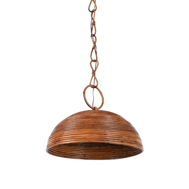 Mid-Century French Riviera Hanging Lamp in Bamboo and Rattan, 1960s For Sale - Image 3 of 18