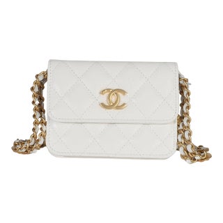 White Quilted Caviar Twist Your Buttons Coin Purse With Chain For Sale