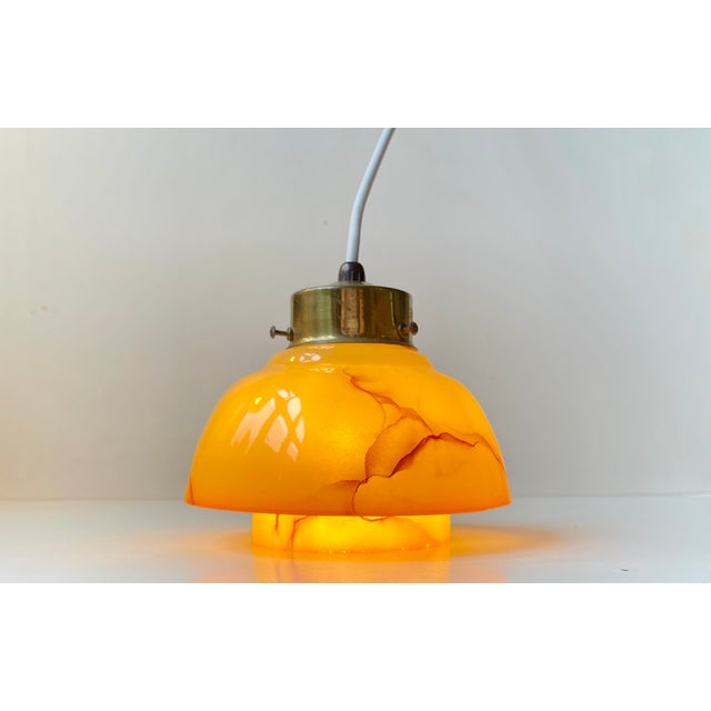 Scandinavian Art Deco Pendant Lamp in Brass and Marble Glass, 1940s For Sale - Image 4 of 9