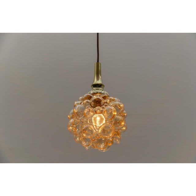 Petit Amber Bubble Glass Hanging Lamp by Helena Tynell for Limburg, Germany, 1950s For Sale - Image 8 of 9