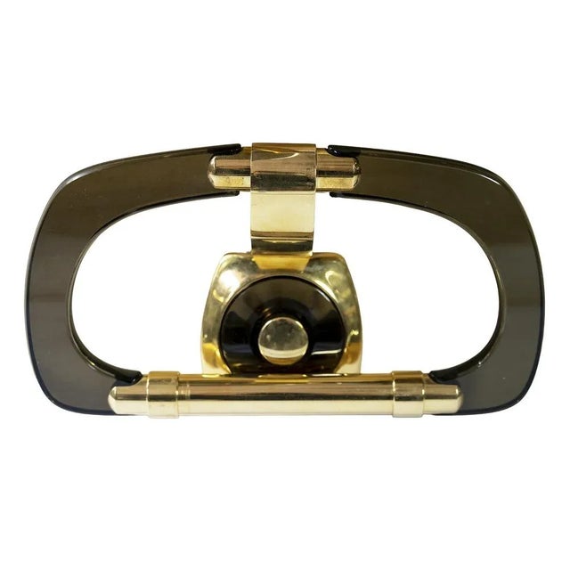 Mid-Century Italian Acrylic Glass and Gilt Brass Bathroom Fixtures, 1970s, Set of 6 For Sale - Image 9 of 10