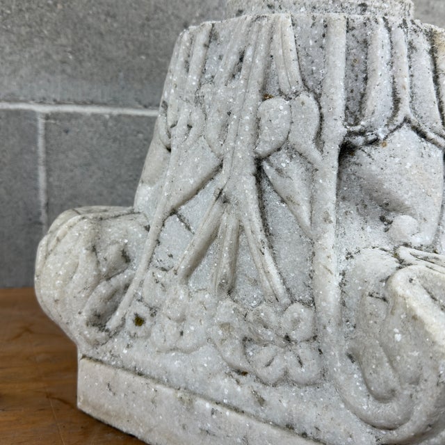 Stone Hand-Carved White Marble Capital in Relief, 20th Century For Sale - Image 7 of 12