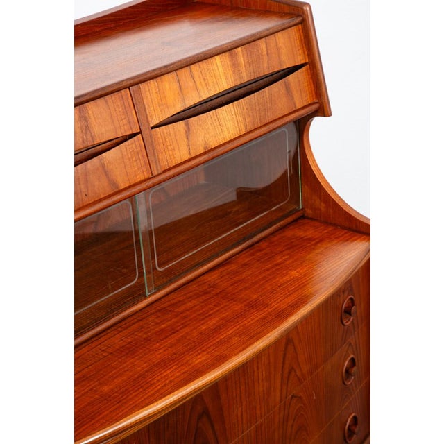 Mid Century Danish Modern Secretary Desk Teak Drawers Office Vintage Glass Door For Sale - Image 10 of 12