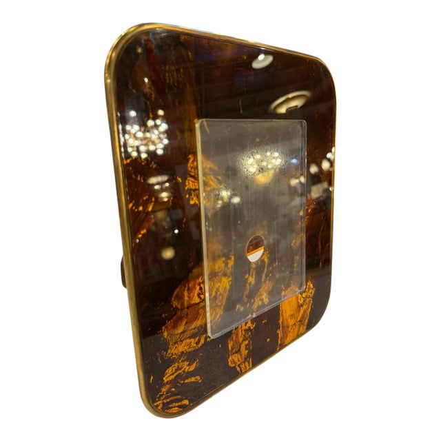 Mid-Century Tortoiseshell Lucite and Brass Picture Frame, 1970s For Sale