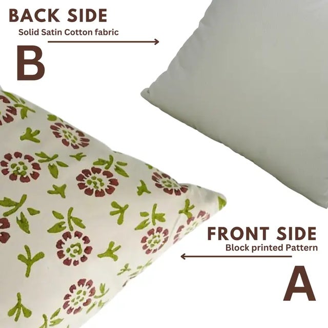 Art Deco Fabdivine Handmade Block Printed Cushion Cover 20x20 Inch Cotton Satin-Bloom For Sale - Image 3 of 4