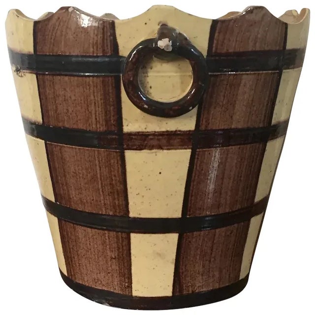 Antique 19th Century French Faux Bois Barrel Form Jardiniere with Ring Handles For Sale - Image 13 of 13