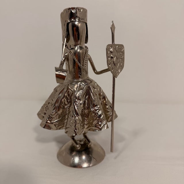 Vintage Silver Tone Metal Female Warrior Queen Figurine With Spear and Shield For Sale - Image 6 of 12