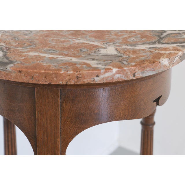 Brown Late 19th Century Oak Occasional Side Tables with Marble Tops from Gillows, 1893, Set of 2 For Sale - Image 8 of 16
